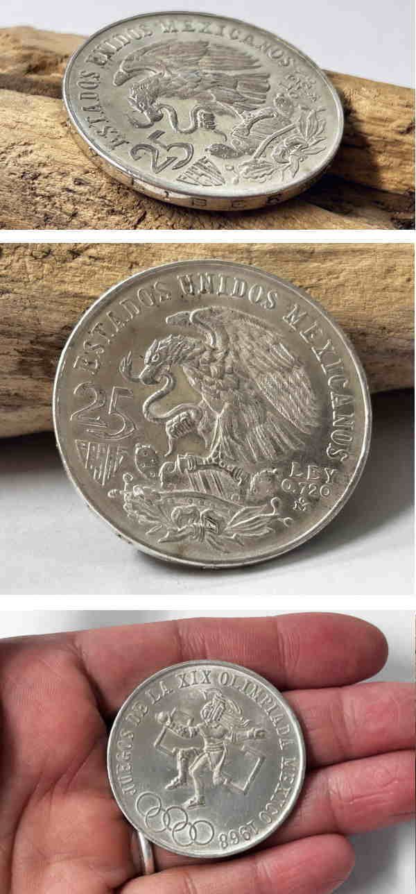 廃盤商品 coin-74 メキシコ オリンピック記念銀貨 25 ペソ 1968年 コイン 銀72％ コンチョ クラフト材料 コレクション