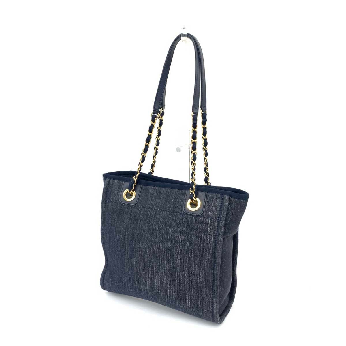 CHANEL ドーヴィルPM デニム 良好 CHANEL シャネル ドーヴィルライン チェーントートバッグPM