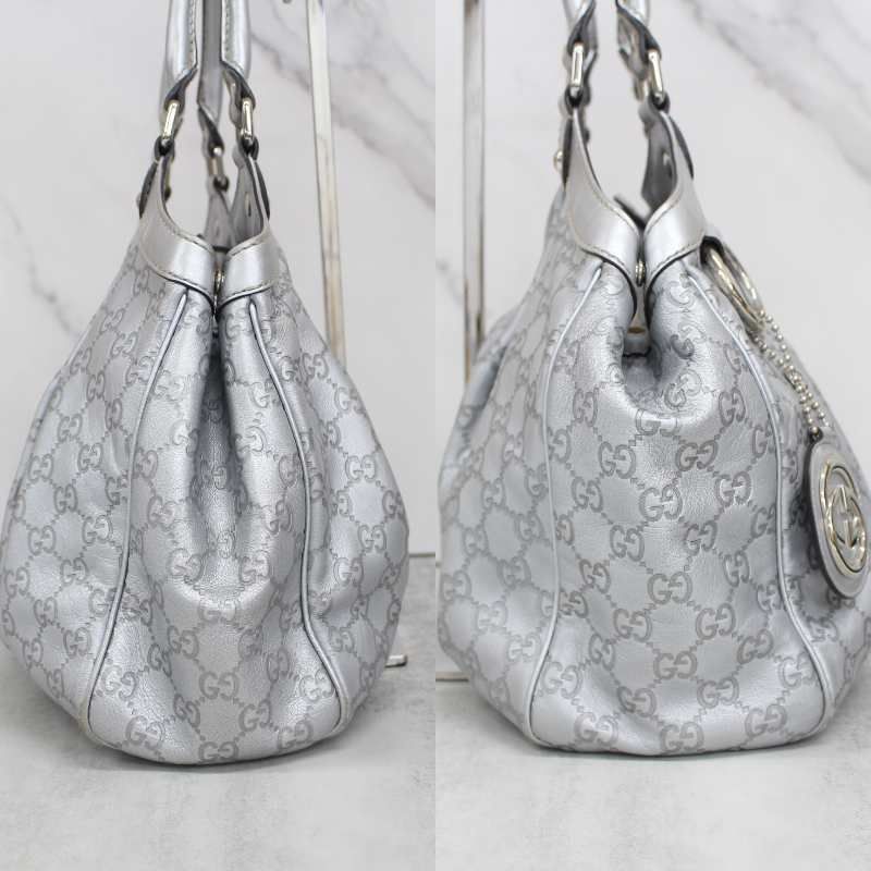 S118)GUCCI スーキー GG柄 レザー トートバッグ シルバー グッチ 