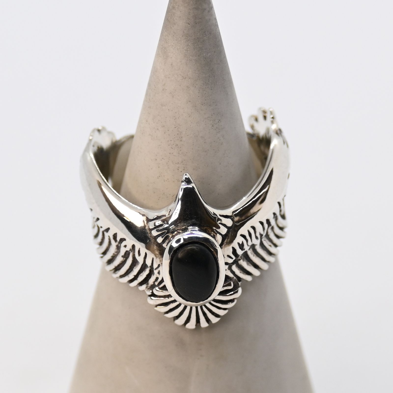 研磨済】SAAD イーグル ブラックストーン リング 17号 シルバー925