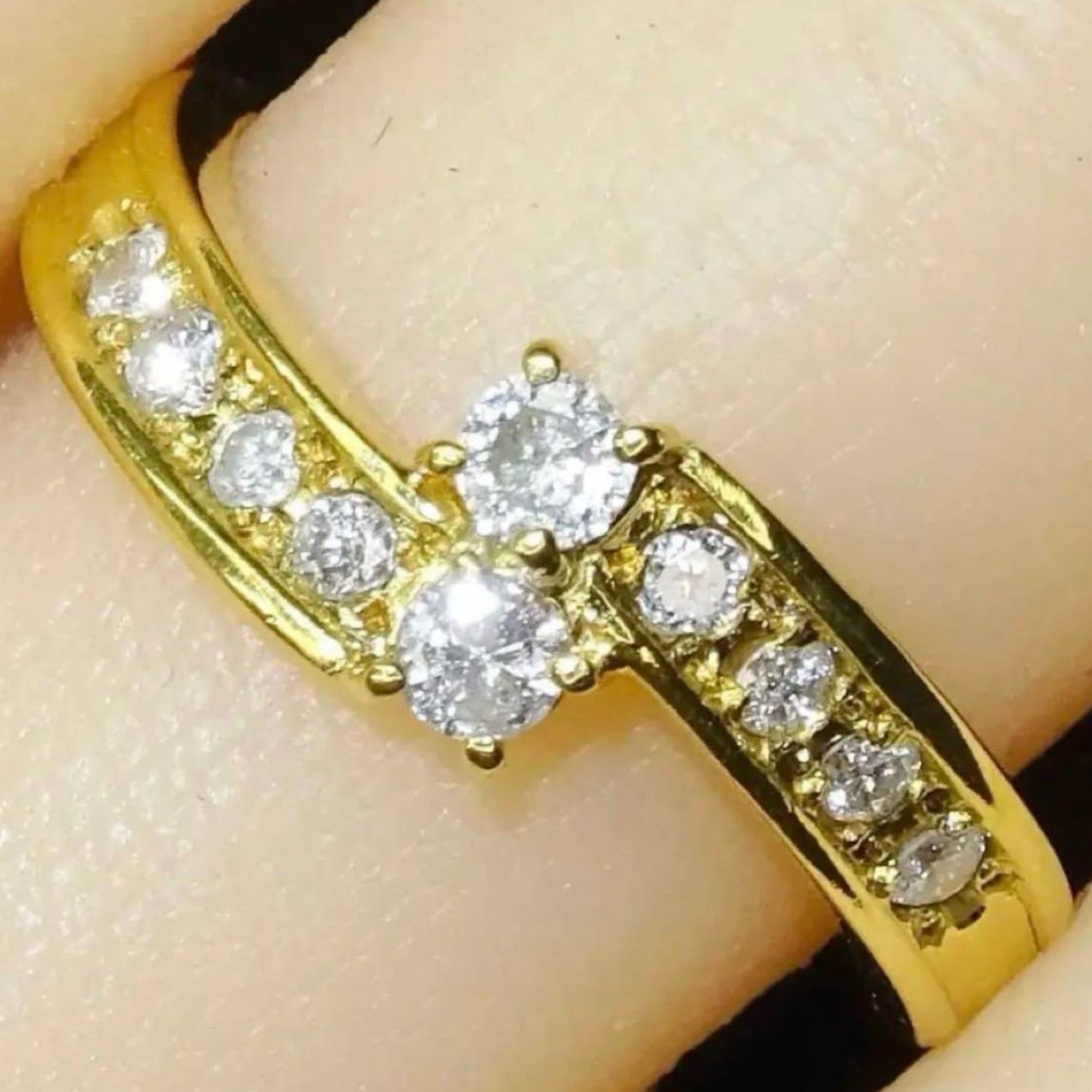 18金 K18 ゴールド GOLD 750 天然ダイヤモンド0.30ct ウェーブ 