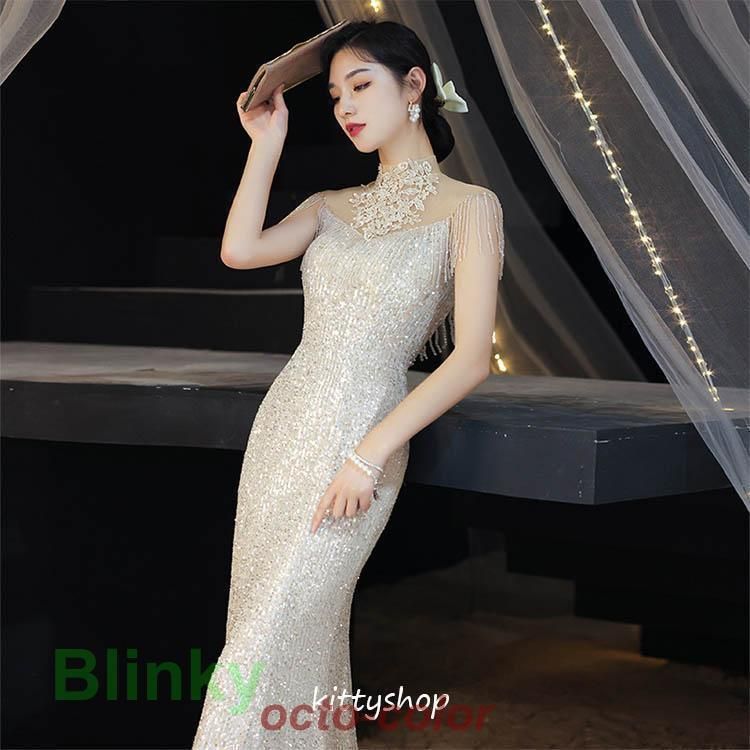 マーメイドドレス シルバー ロングドレス イブニングドレス 発表会