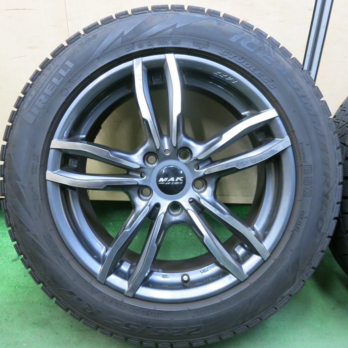 バリ溝 キレイ 9.5分 BMW 等 MAK LUFT FF SERIES MFF 225 55R17 スタッドレス ピレリ アイスアシンメトリコ 17インチ ルフト PCD112 5H 5091101SKス