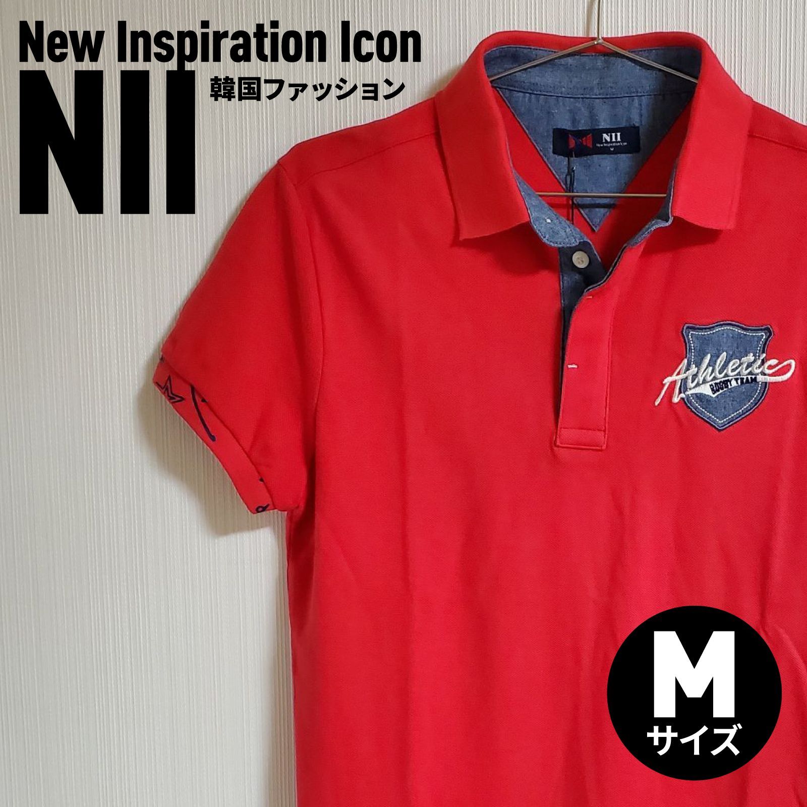 【新品】NII New Inspiration Icon レッド 赤 ポロシャツ 韓国ファッション メンズ 男性 紳士 Mサイズ