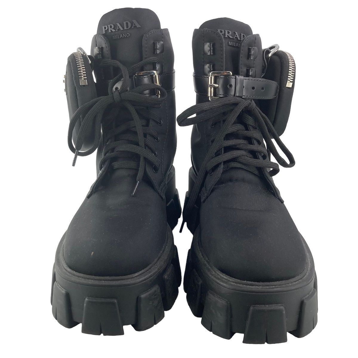 PRADA プラダ コンバットブーツ　黒　36 美品】PRADA プラダ レザー ビブラム コンバットブーツ BROWN 36