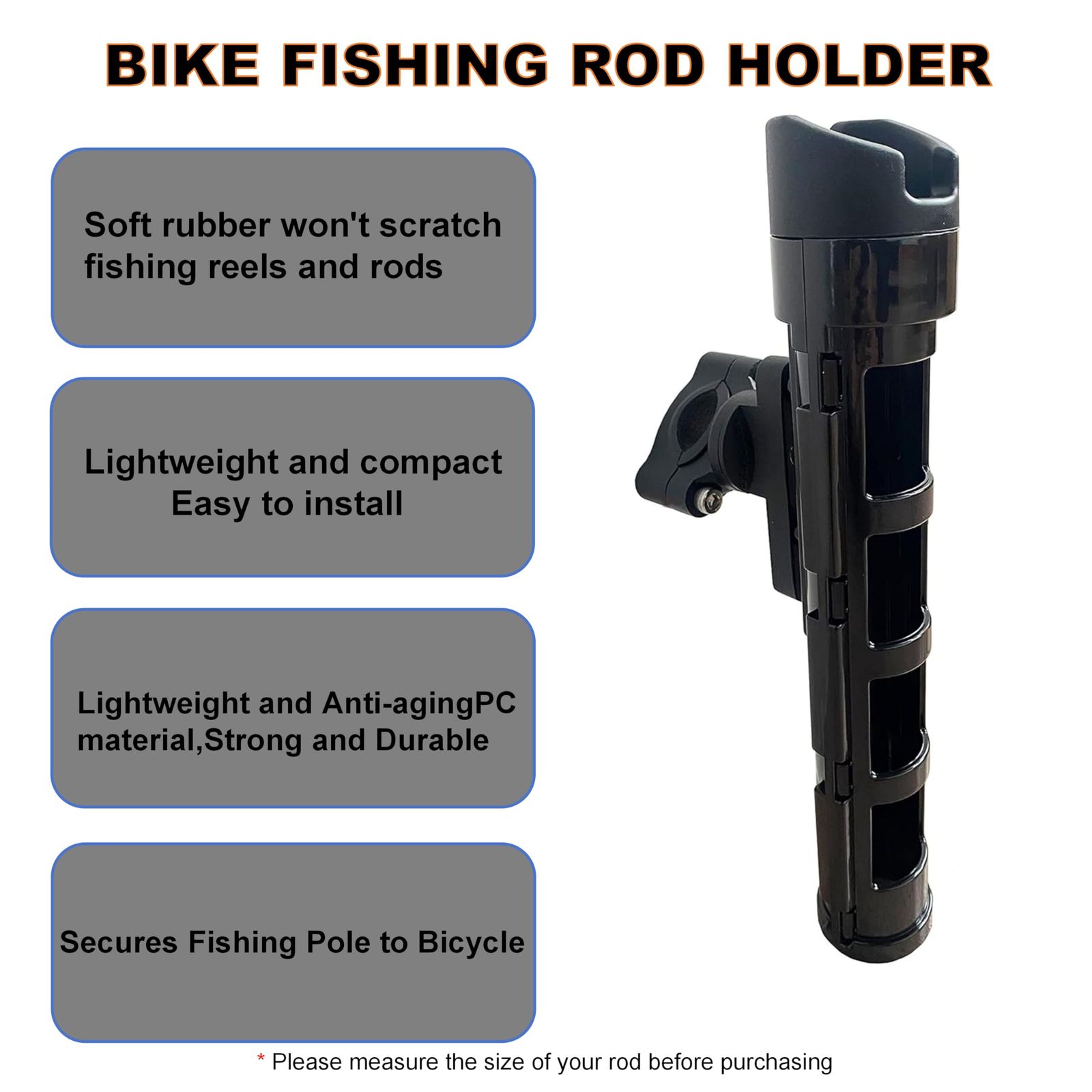 OUTDOORWEI 自転車釣り竿ホルダー - 釣り竿はバイクにしっかりと取り付けられます - 安全で安全 - 取り付けが簡単 ブラック