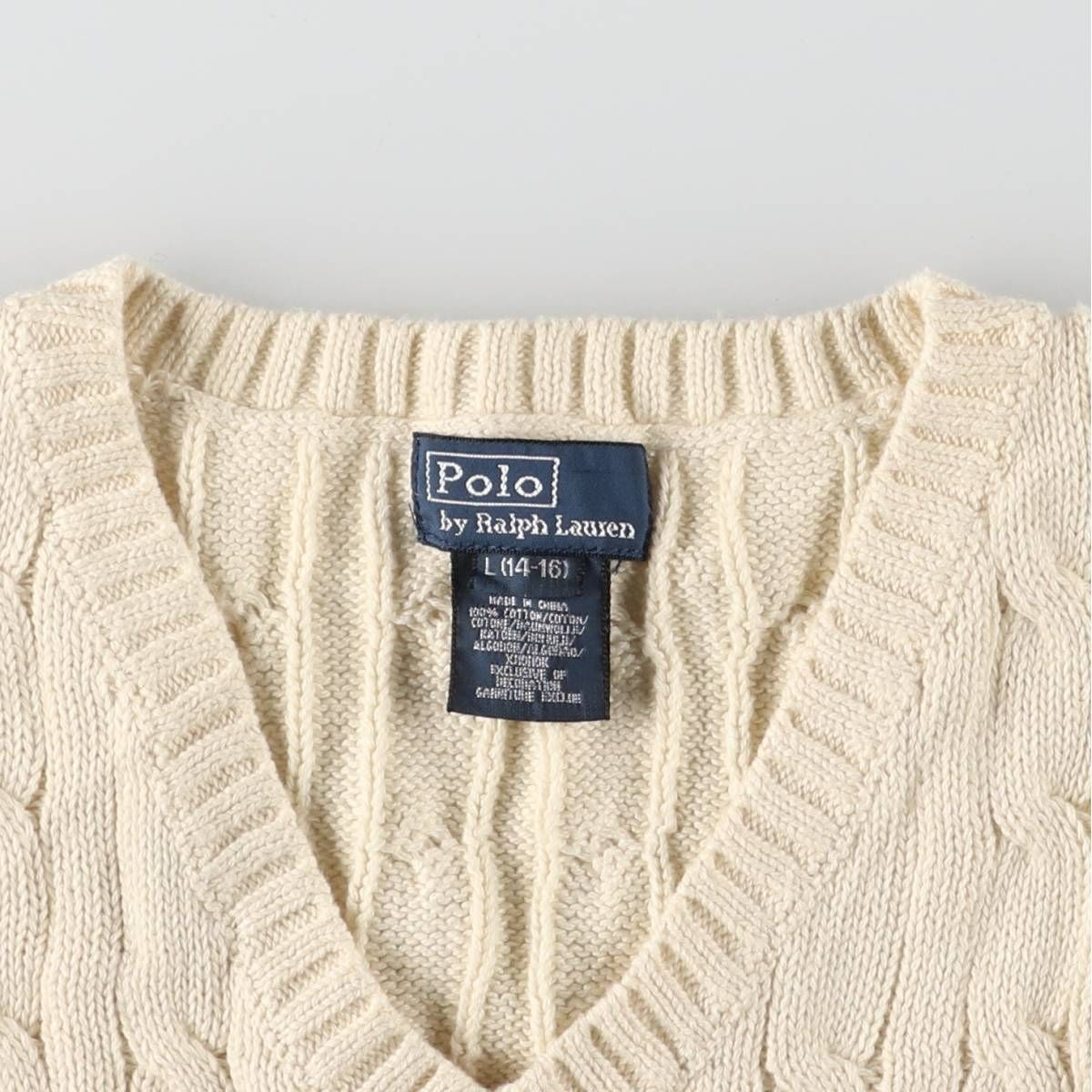 Ralph Lauren - 古着 ラルフローレン Ralph Lauren POLO by Ralph Lauren ケーブル編み Vネック コットンニットベスト レディースL相当 /eaa535807 Ralph Lauren - 古着 ラルフローレン Ralph Lauren POLO by
