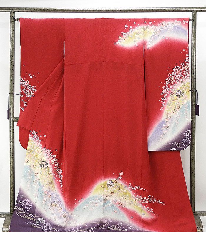 振袖 正絹 手毬桜模様 身丈168.5cm 裄丈64.5cm 振袖 リサイクル 着物 e0562