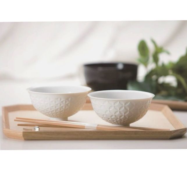 リヤドロ LLADRÓ Hitoiki ヒトイキ ボウル 白磁 飯椀 ご飯茶碗 お茶碗 麻の葉模様 七宝模様 食洗器対応 電子レンジ対応 縁起物