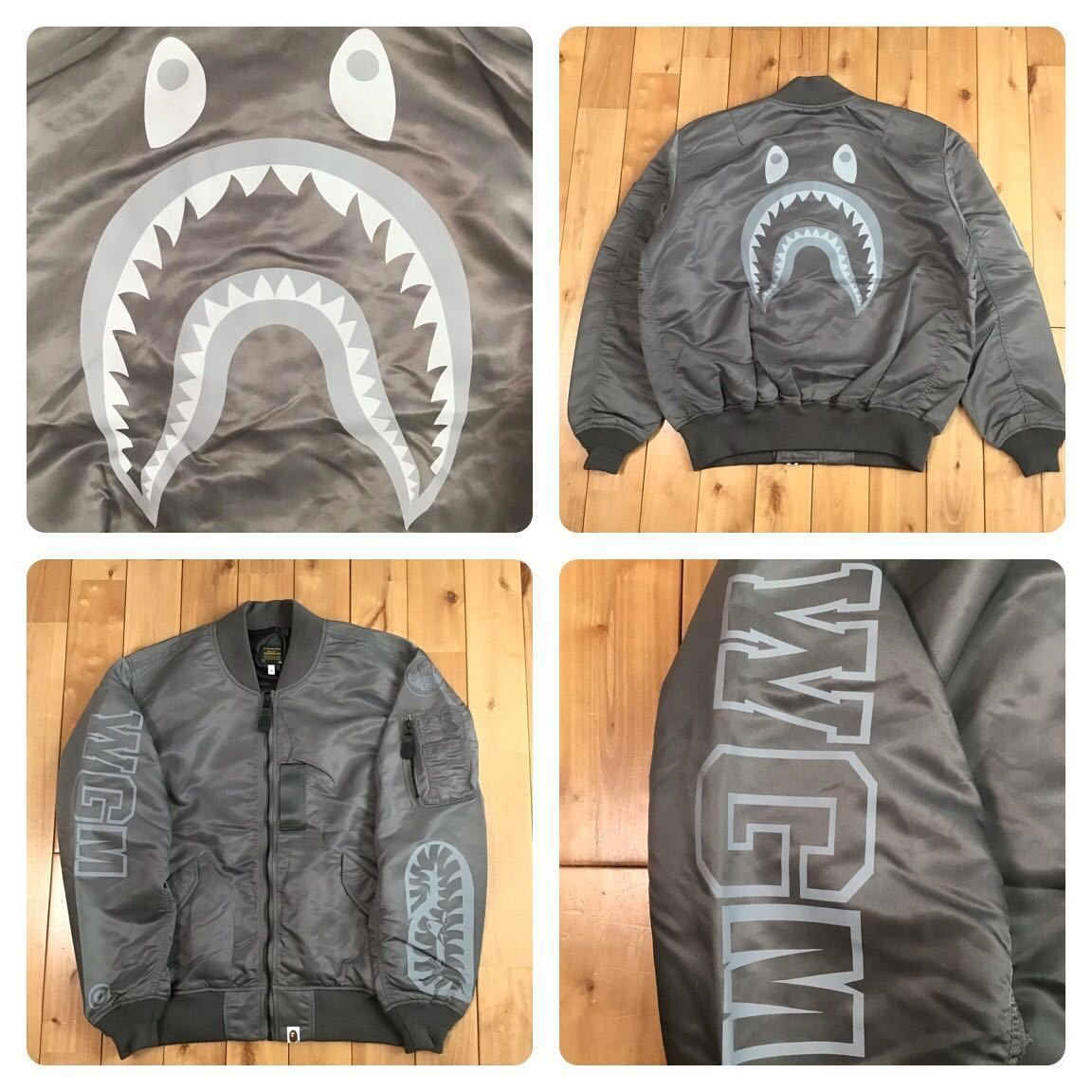 SHARK MA-1 bomber jacket Sサイズ グレー a bathing ape BAPE シャーク フライト ジャケット エイプ  ベイプ アベイシングエイプ