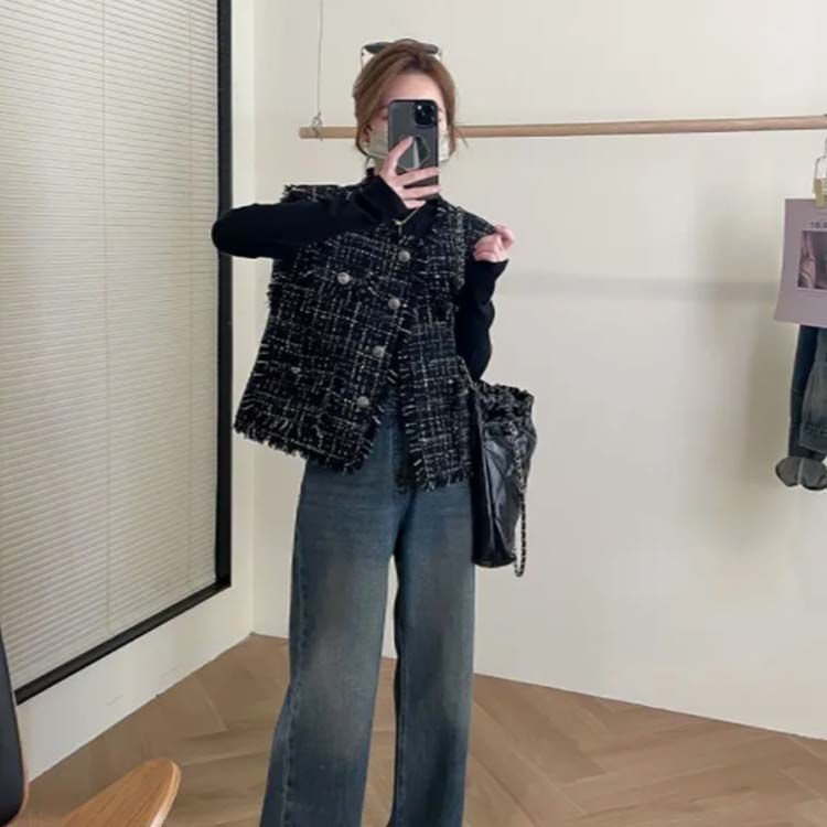 前開き アウター レディース 結婚式 大人女子 ノースリーブ 体型隠し ママ服 ジャケット ツイード 秋冬 ベスト ママコーデ 通勤 通学 体型カバー 入学式 卒業式 入園式 卒園式 上品 オフィス cjfj142370