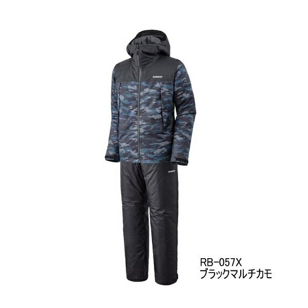 ≪ 25年9月新商品 ≫ シマノ ベーシックインサレーション レインスーツ 01 RB-057X ブラックマルチカモ 2XLサイズ