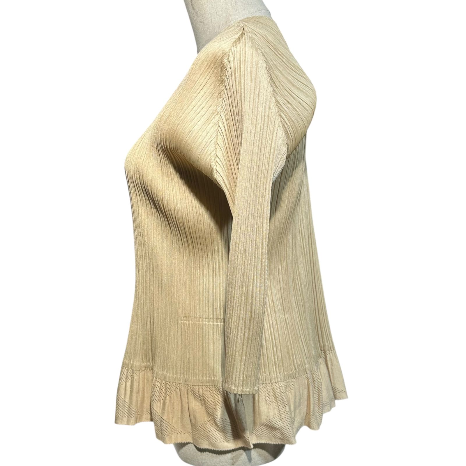 PLEATS PLEASE プリーツプリーズ　長袖カットソー　ベージュ　Ｌ PLEATS PLEASE(プリーツプリーズ) Mesh switch pleated long