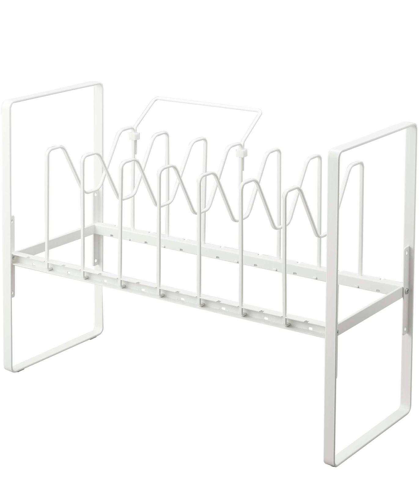 【特価商品】7本仕切りパーツ付き フライパンラック tower 手持ち置き付き タワー 約W52×D26×H38～41cm（持ち手置き含む） ホワイト ２段 フライパン収納ラック 5593 ＆ 鍋蓋 高さ調整 シンク下 山崎実業(Yamazaki)