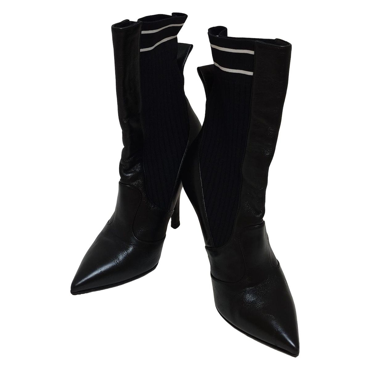 FENDI フェンディ ショートブーツ 35 レディース - 黒×白 アウトソール張替済 レザー