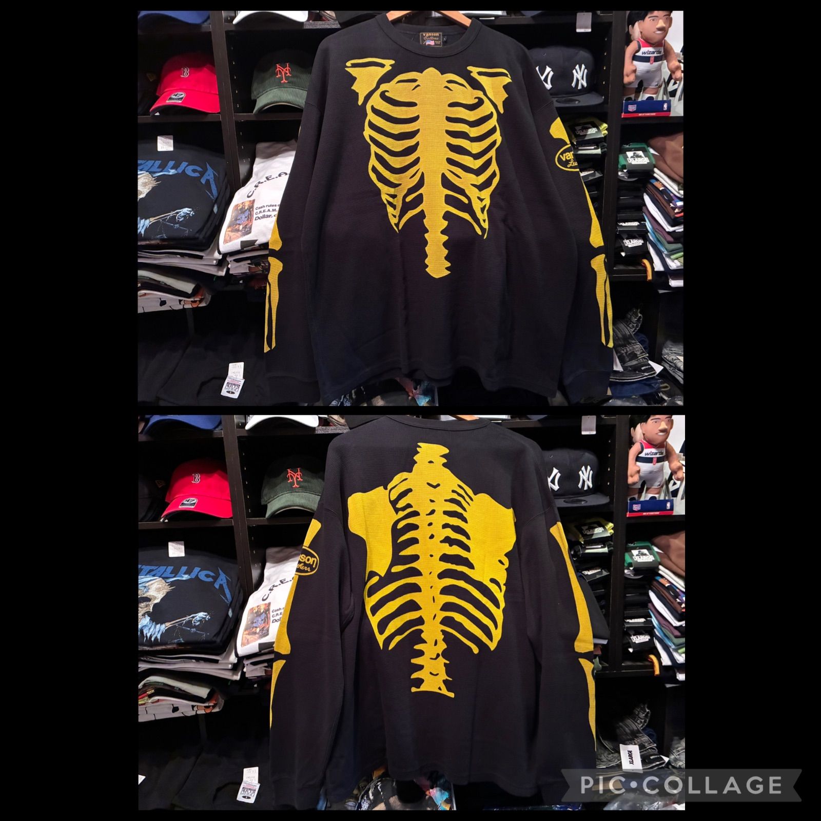 VANSON バンソン スカルボーン 骨 プリント サーマル ワッフル生地