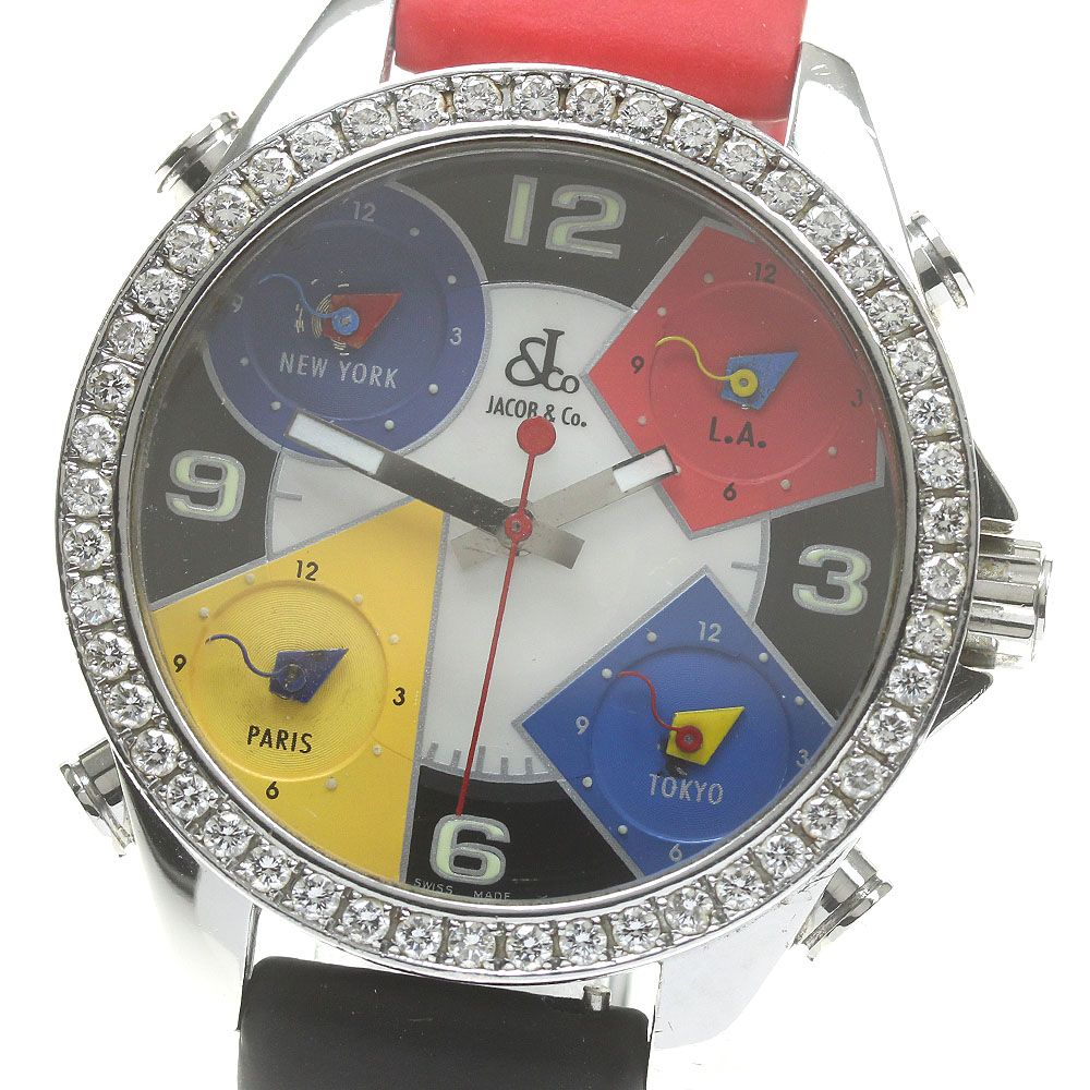 ジェイコブ JACOBu0026CO 5タイムゾーン 40ｍｍ ダイヤベゼル クォーツ メンズ保証書付き_840606