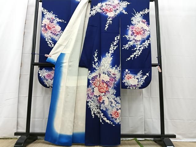 平和屋着物＊夏物　訪問着　絽　手描き　朝顔　アサガオ　暈し染め　ロング丈　正絹　逸品　DAAW0416op 平和屋着物＊夏物 訪問着 絽 手描き 朝顔 アサガオ 暈し染め ロング丈