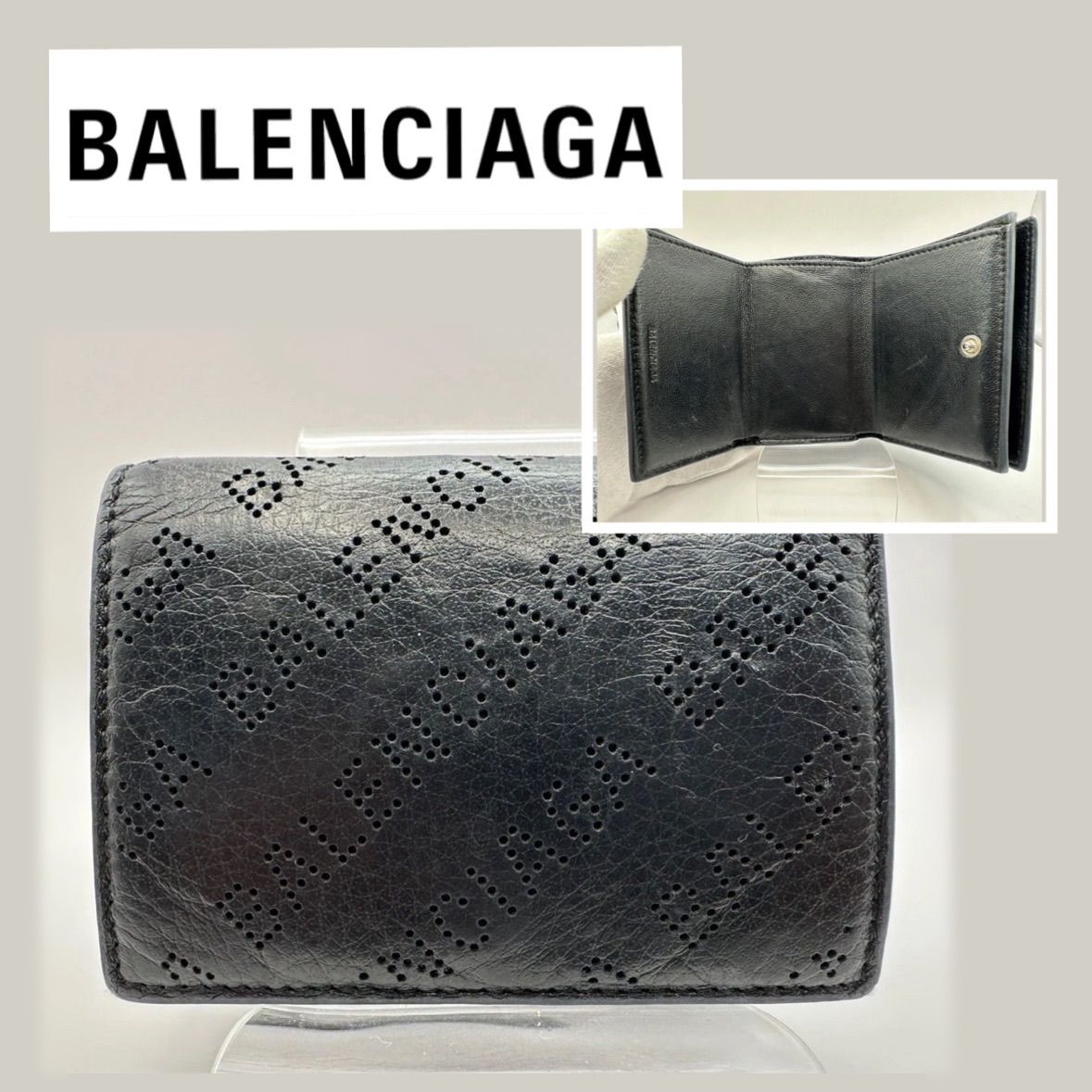 【中古】限定価格 バレンシアガ BALENCIAGA 財布 三つ折り ミニ財布 CASH MINI ロゴ ミニウォレット ブラック 594312 D6WZN 1000