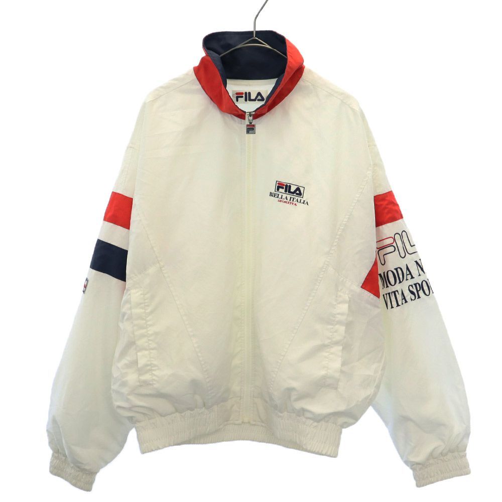 フィラ 90s ジップジャケット M ホワイト FILA 裏起毛 ロゴワッペン オールド ヴィンテージ メンズ 古着 【240304】