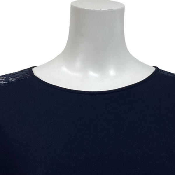 エポカ EPOCA 裾レース ニットワンピース 膝丈 長袖 刺繍 花モチーフ Iライン ネイビー 40 L 11号 レディース S5V595