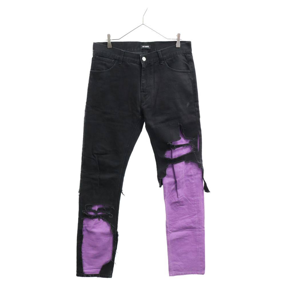 RAF SIMONS ラフシモンズ 20SS SKIM FIT DESTROYED DENIM PANTS 201-311A-10134 レイヤードデストロイデニムパンツ ブラック/パープル