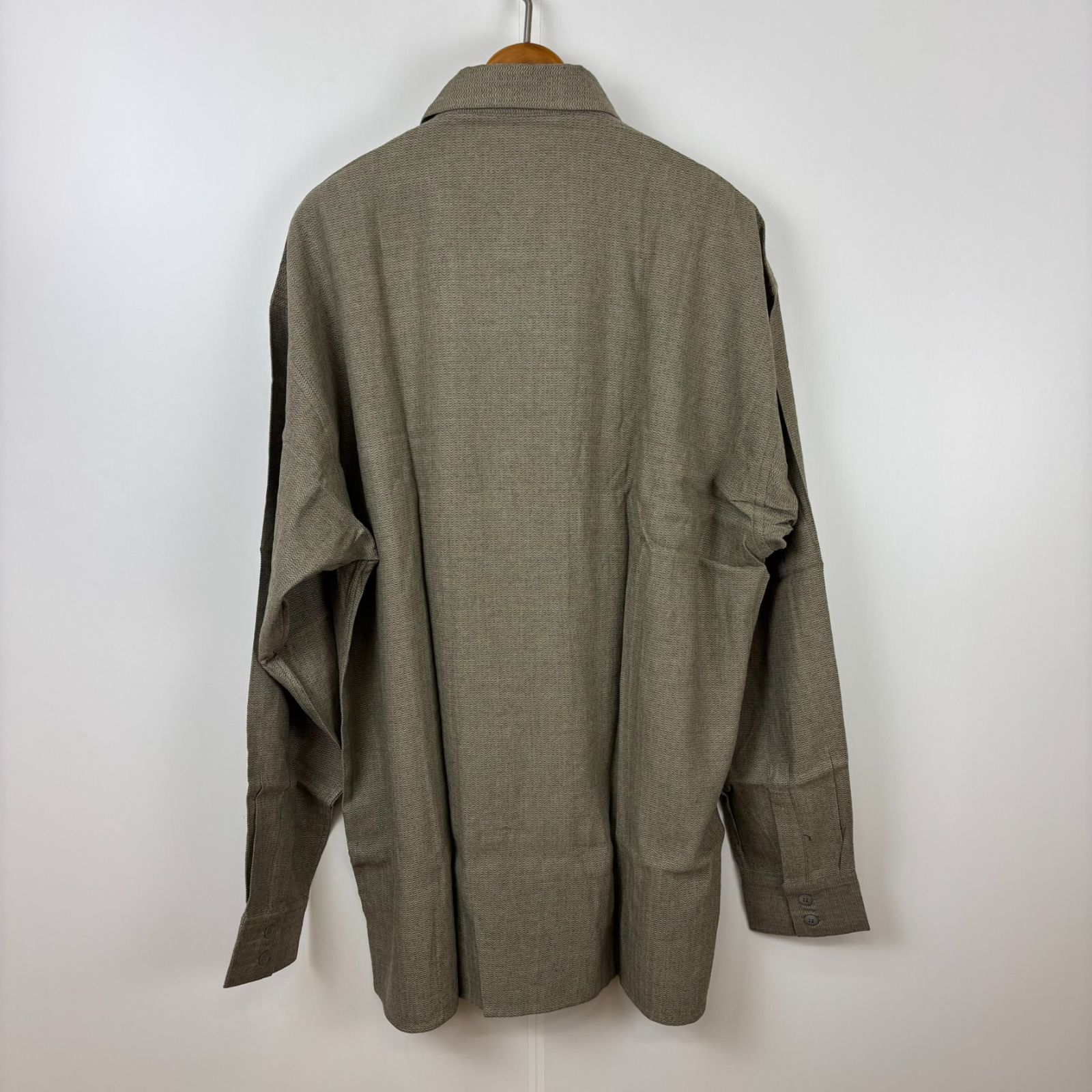 TERRIT 長袖シャツ ヘリンボーン柄 グレージュ 50サイズ 古着 ヴィンテージ レトロ 90s oc-001-014