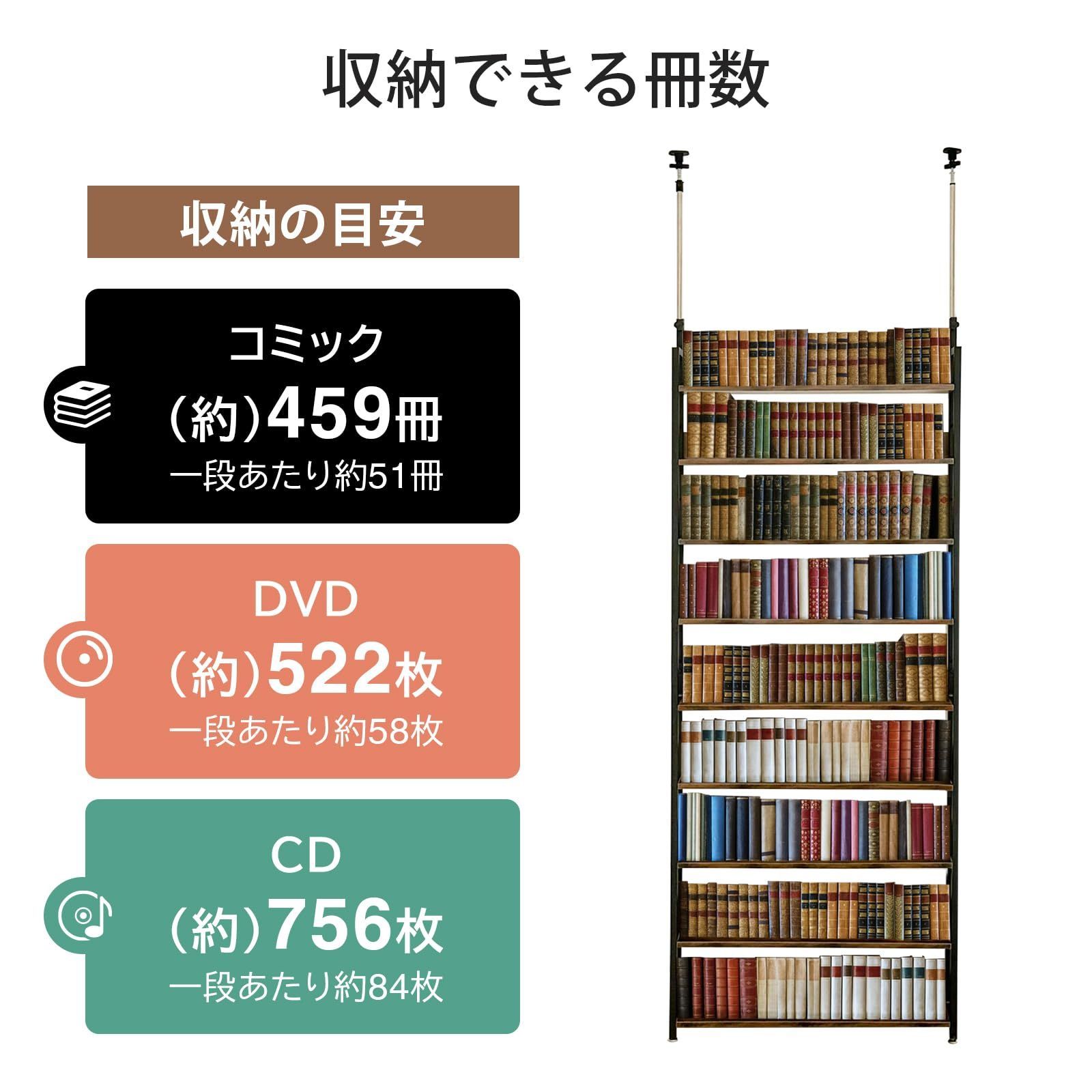 IMIEE 本棚 突っ張り つっぱりラック つっぱり棚 突っ張りラック 収納棚 壁面収納 ウォールラック 大容量 スリム コミックラック 薄型 シェルフ 収納 パーテーション 9段 簡単設置 DIY 穴あけ 工事が不要 組立品 幅80 奥行17 高 MARWIL-DEMENAGEMENTS_CH