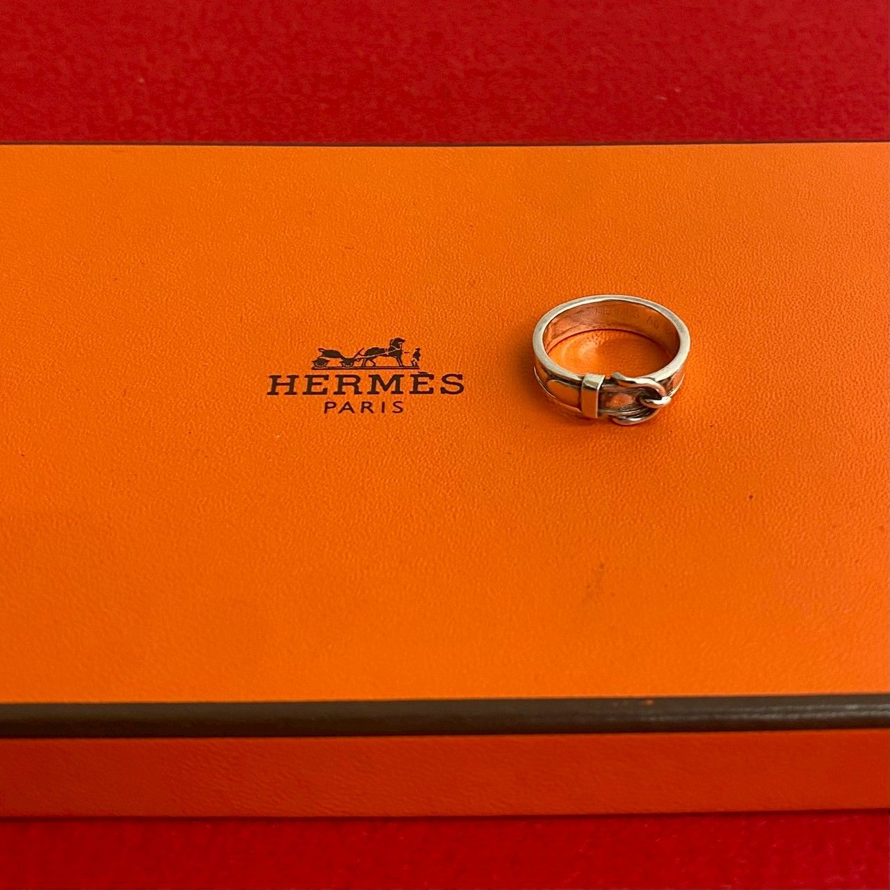 品 HERMES エルメス サンチュール ベルト リング シルバー925 11号 指輪 アクセサリー レディース シルバー 13356