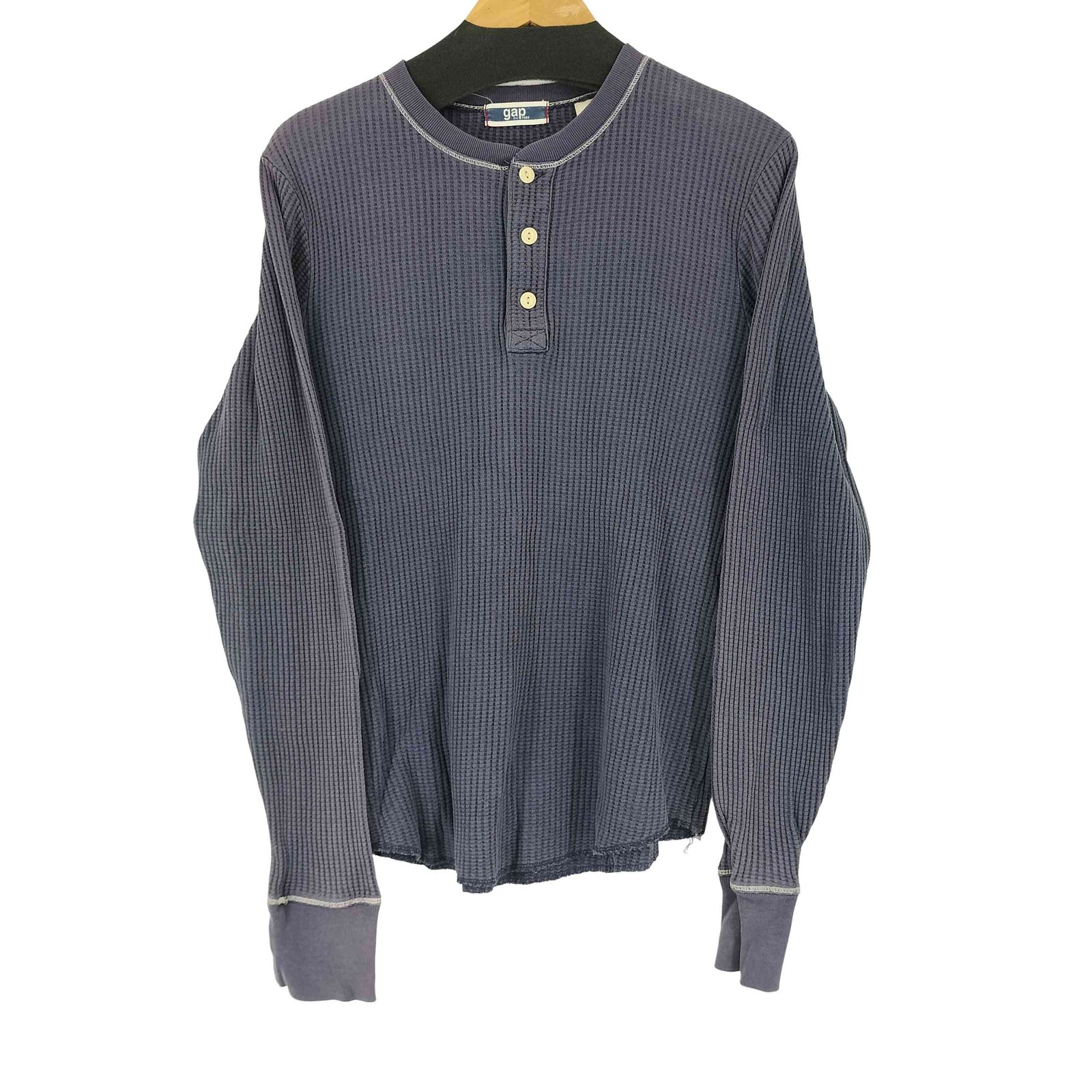 90s 00s old GAP フェード ヘンリーネック サーマルシャツ ナス紺 ギャップ Gap 00S ヘンリーネック サーマルカットソー ナス紺 メンズ