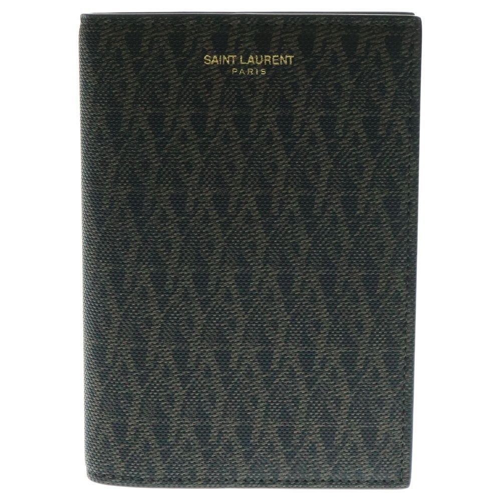 SAINT LAURENT PARIS サンローランパリ パスポートケース パスポートカバー ブラック×ブラウン PVC