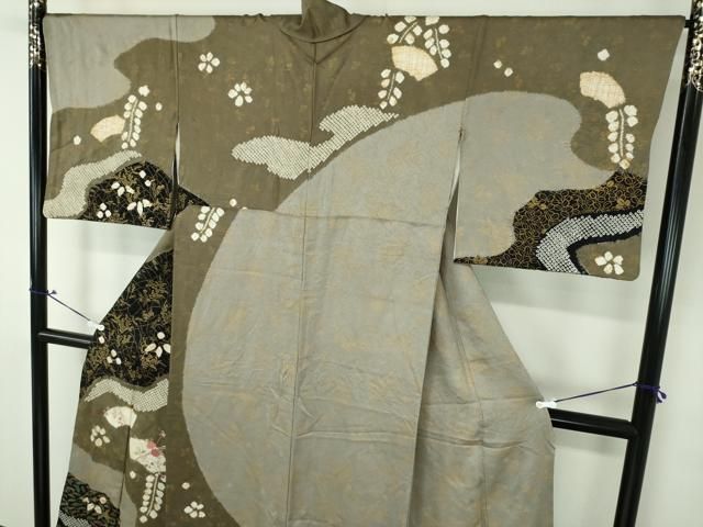 平和屋着物○訪問着 絞り 刺繍 道長地紙花文 金彩 正絹 逸品