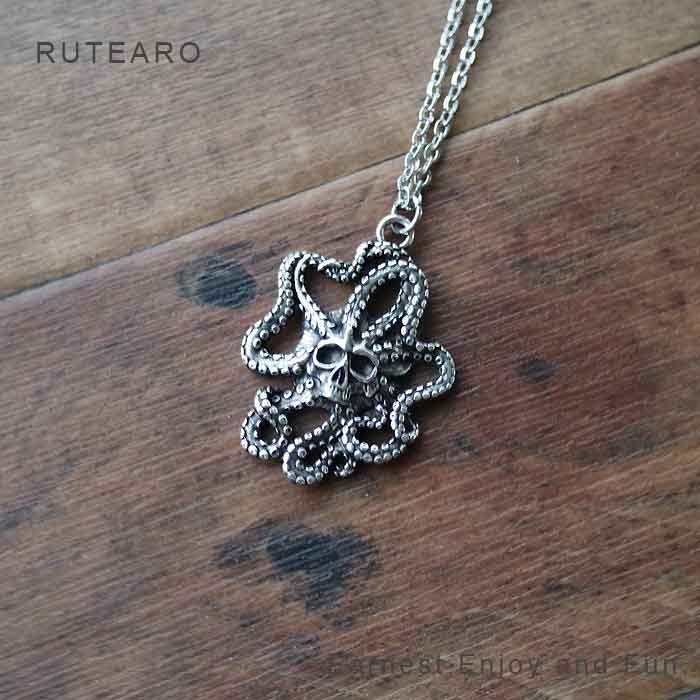 邪悪なタコ＆スカルのネックレス ― スカルネックレス たこ メンズ