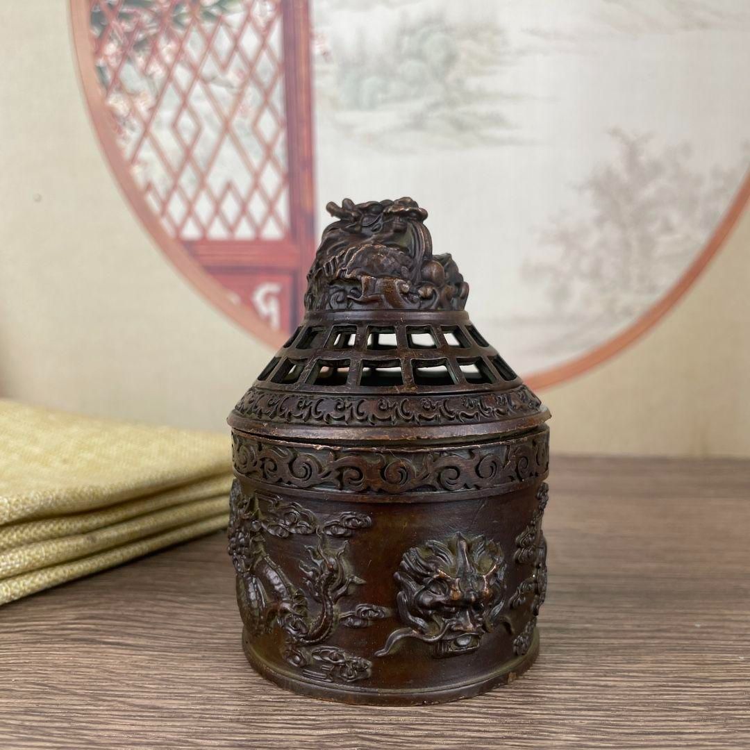 銅器 浮彫騰竜提梁暖手炉 香炉 香具 装飾品 工芸品 置物 銅器 浮彫騰竜提梁暖手炉 香炉 香具 装飾品 工芸品 置物 - メルカリ