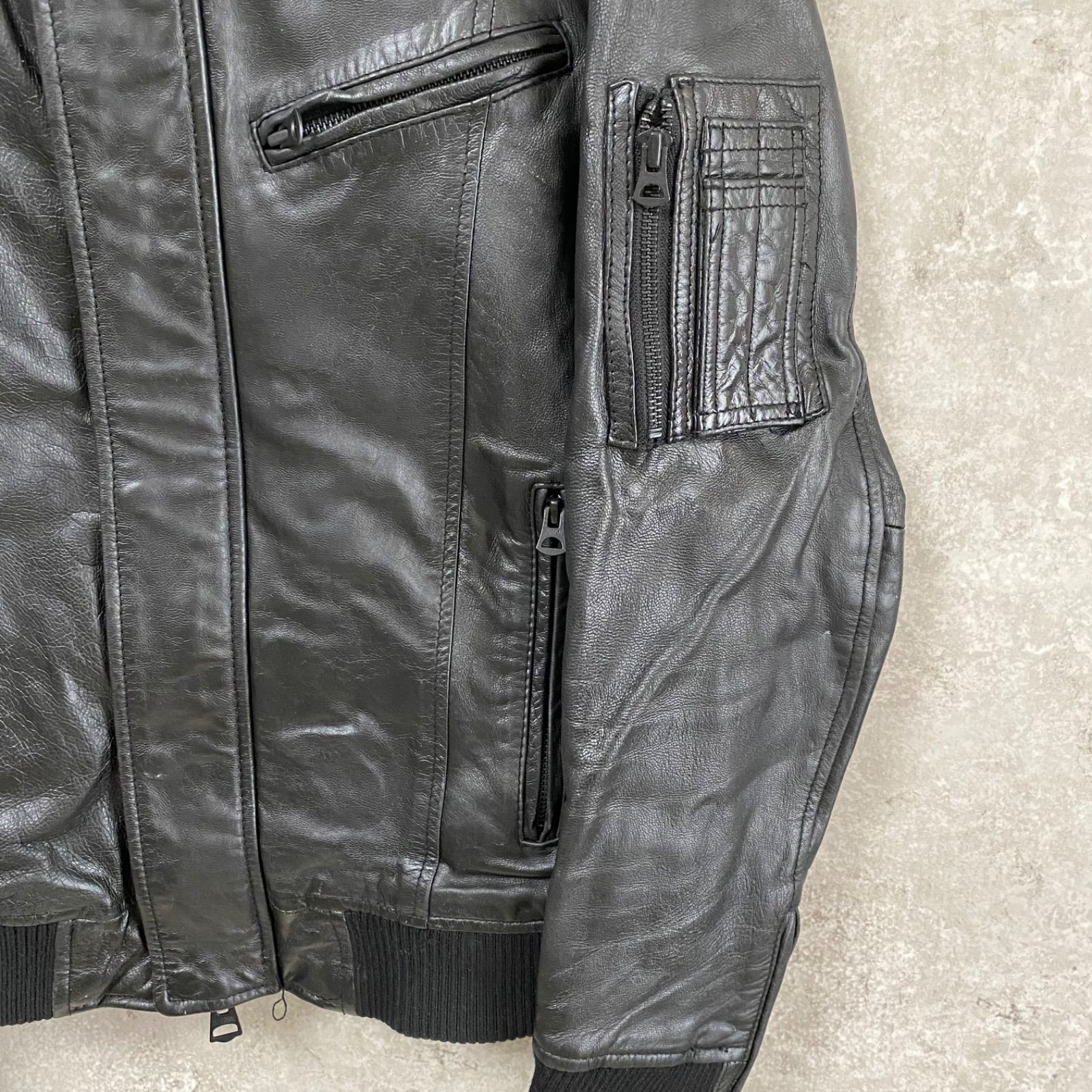 美品　アメリカンラグシー　レザー　ジャケット　ブルゾン　g1 本革　牛革　黒　M 美品 アメリカンラグシー レザー ジャケット ブルゾン g1 本革