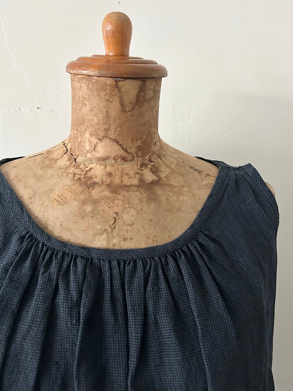 【美品】DOUBLE MAISON　千鳥柄　裾切替え　リネンワンピース　サイズF 美品】DOUBLE MAISON 千鳥柄 裾切替え リネンワンピース サイズF