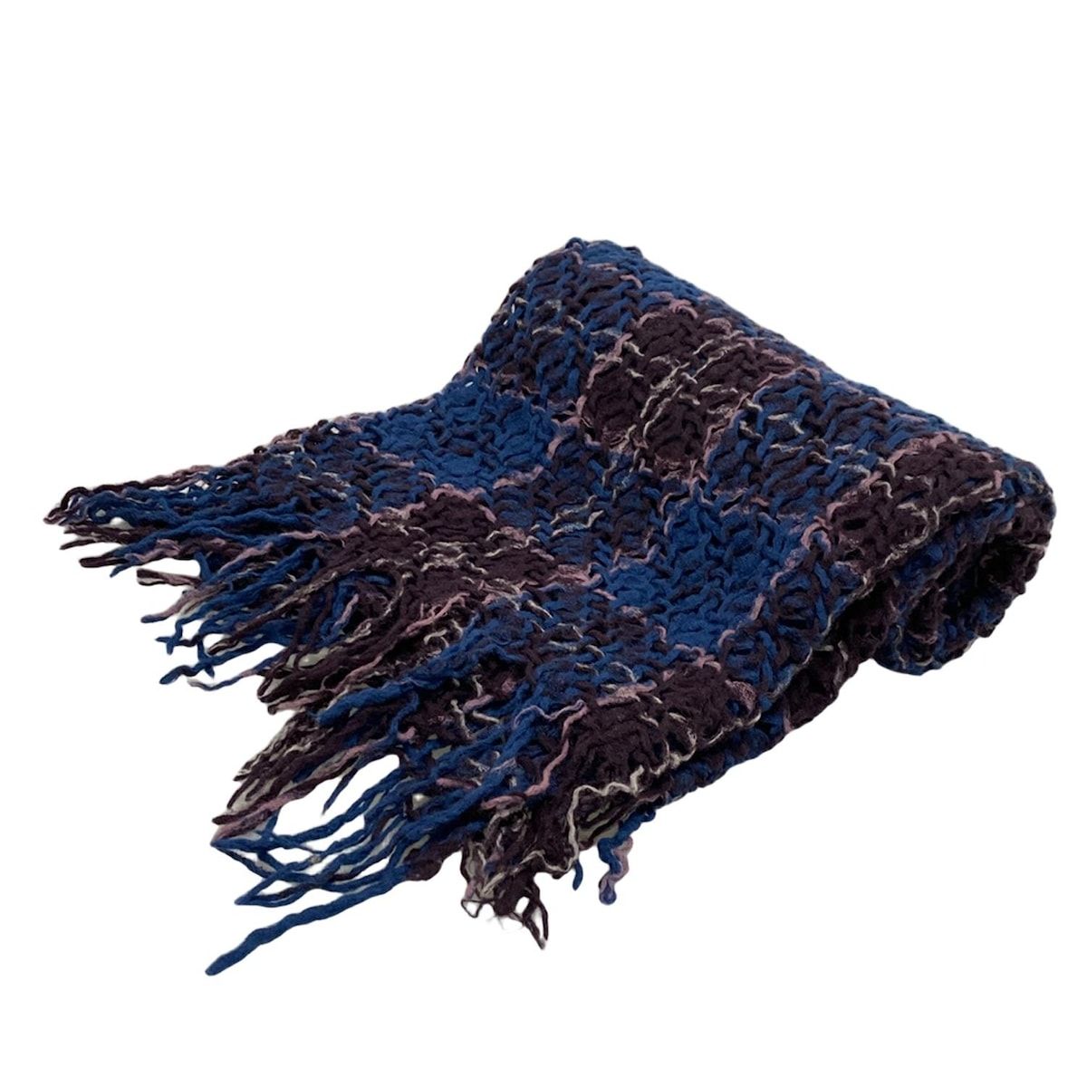 sunao kuwahara スナオクワハラ マフラー - ネイビー×ボルドー×マルチ チェック柄 ウール