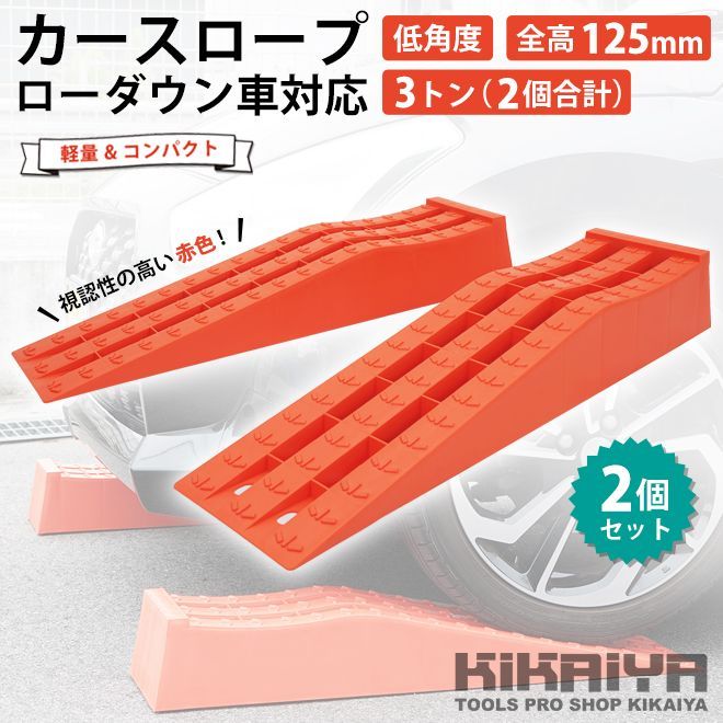 カースロープ ローダウン車対応 赤 2個セット 軽量 コンパクト 高耐久 整備用スロープ カーランプ ジャッキサポート プラスチックラダーレール KIKAIYA