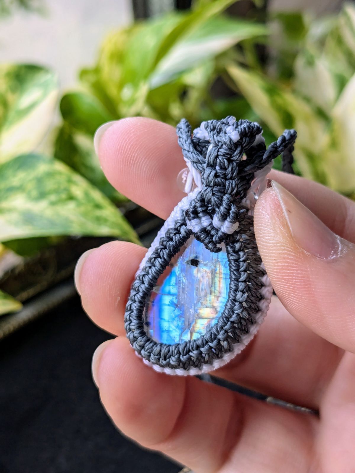 アクアマリン レインボームーンストーン マクラメネックレス