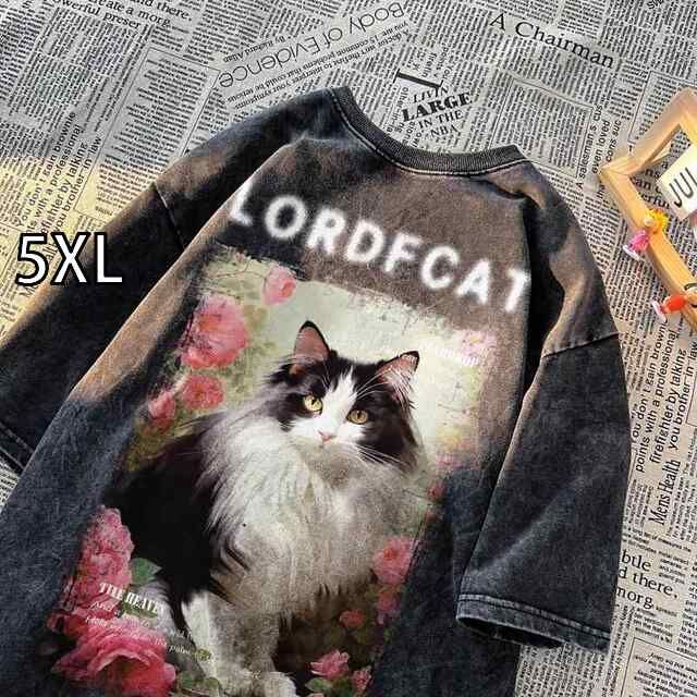 [5XL]メンズ  服  シンプル ファッション オシャレ 大人 かっこいい 大きいサイズ ストリート 紳士服 キャット ウォッシュ 半袖 T シャツ 夏 アメリカン ヘビーデューティー ゆったり シルエッ