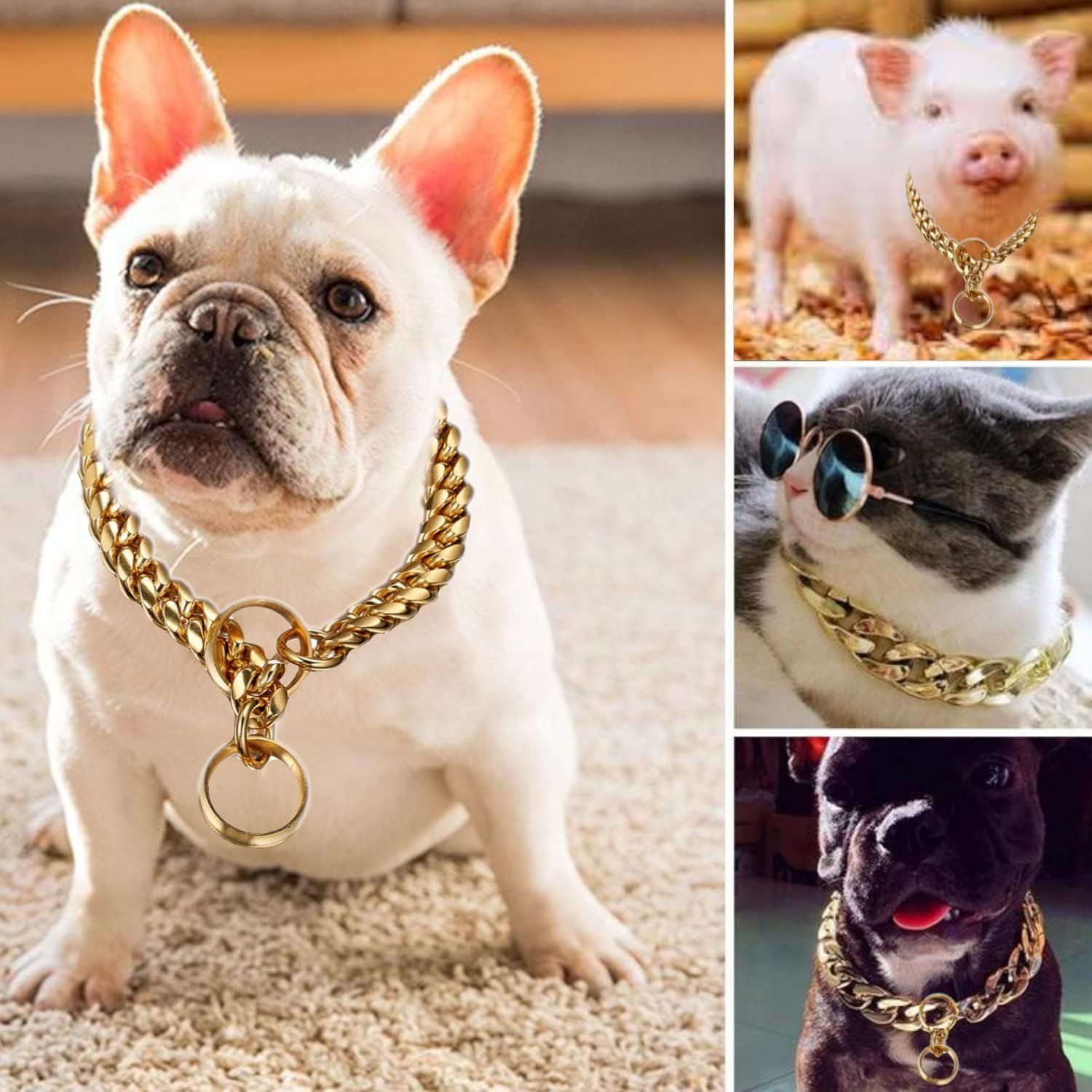 ペット 首輪 ファッション 犬 用 ネックレス ゴールド カットチェーン 喜平 チェーン (約50cm)