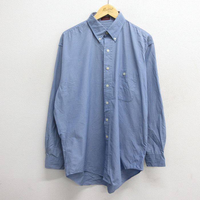 XL/古着 ラルフローレン チャップス 長袖 ブランド シャツ メンズ 80s 大きいサイズ ロング丈 コットン ボタンダウン 薄紺 ネイビー 24dec0