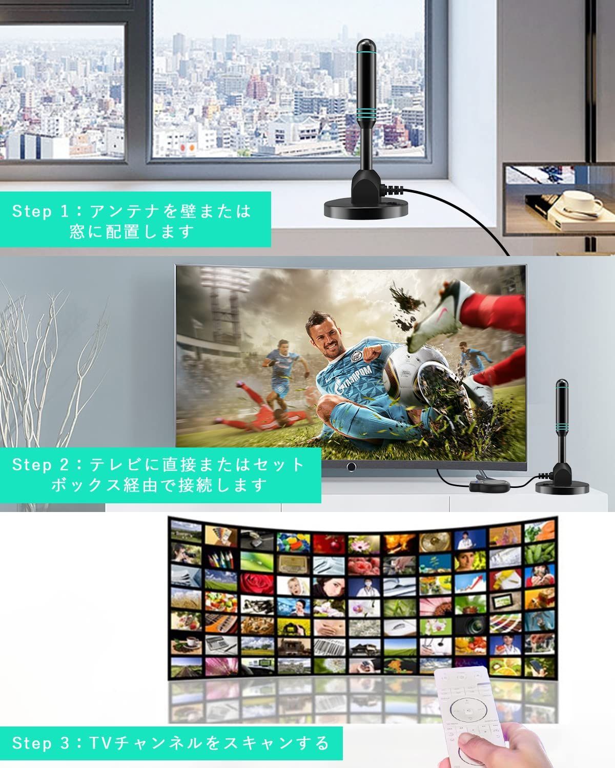 室内アンテナ Yirui 430KM 受信範囲 4K HDTV 全方位受信