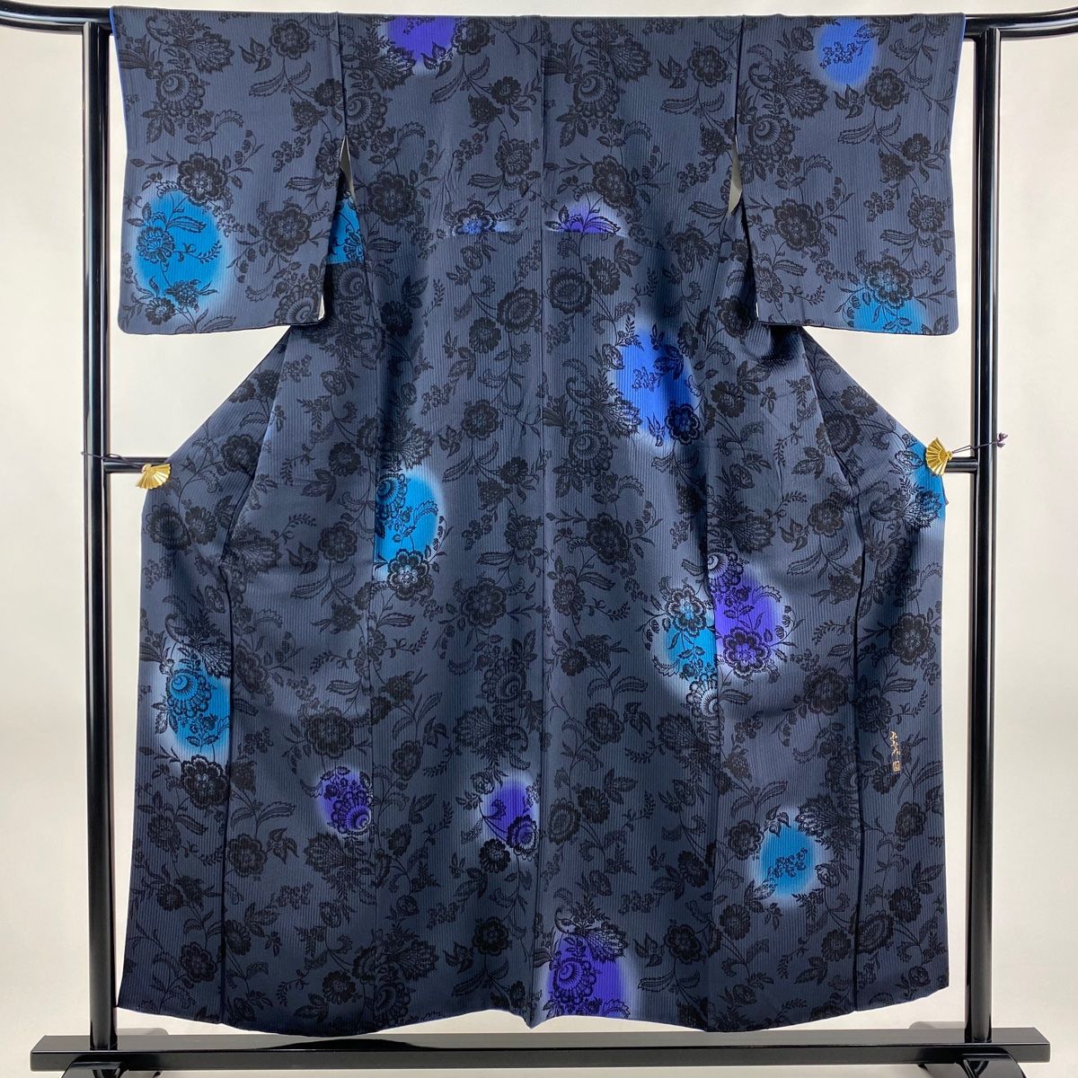 小紋 身丈164cm 裄丈62.5cm S 袷 名古屋帯セット 幾何学模様 絞り 灰紫 正絹 美品 秀品 中古 小紋 身丈164cm 裄丈62.5cm S 袷 名古屋帯セット 幾何学模様 絞り