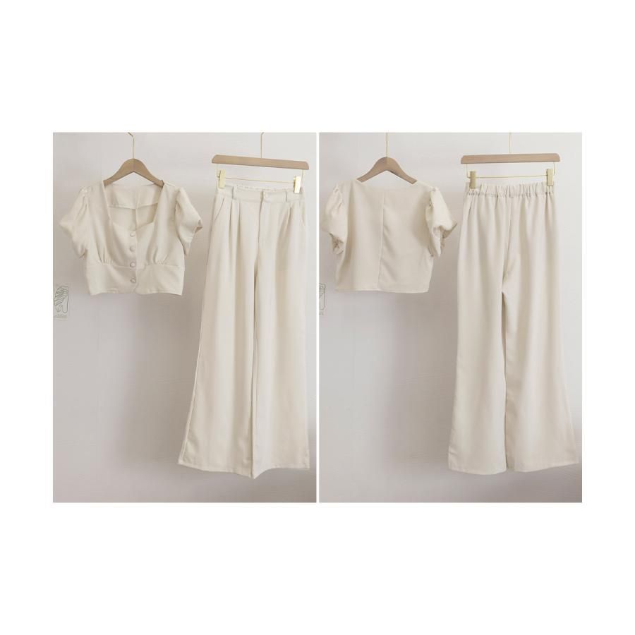 セットアップ春夏半袖トップスワイドパンツ