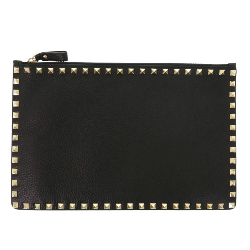 新品同様 ヴァレンティノ ガラヴァーニ ロックスタッズ UW2P0269VSH レザー ブラック クラッチバッグ 黒 0359 Valentino Garavani