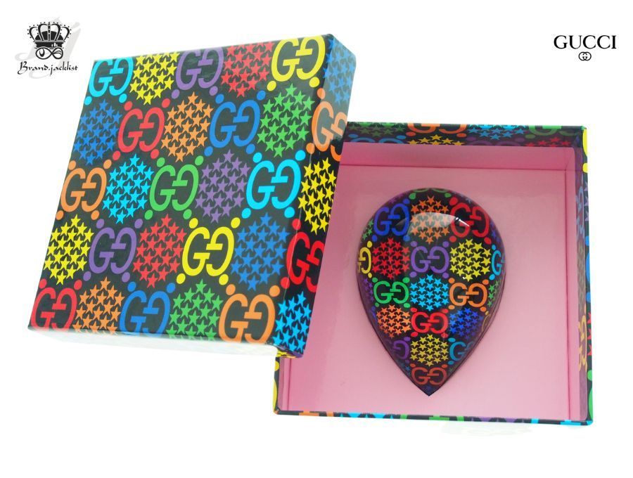 グッチ ペーパーウエイト 文鎮 GGサイケデリック モノグラム 星 ドロップ型 クリスタル製 レインボーカラー ＃GucciPin Used 開封品