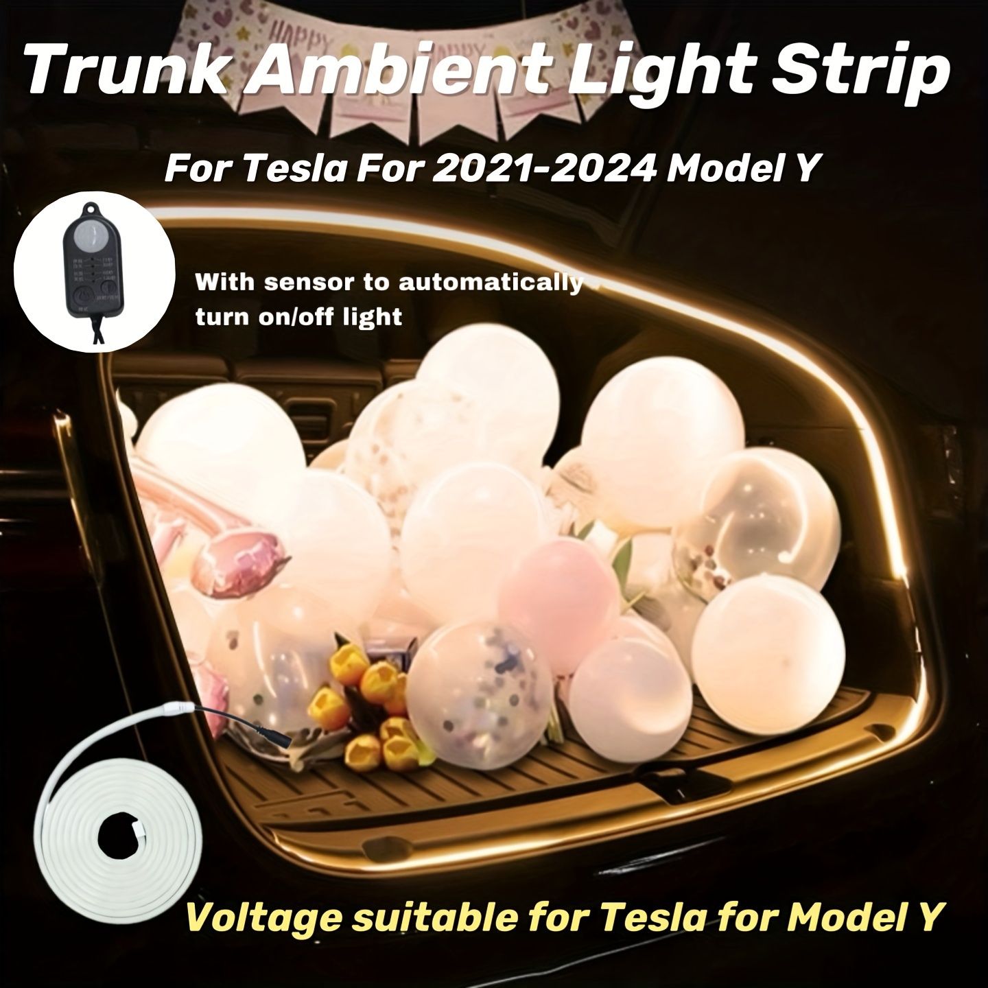 簡単取り付け、テスラモデルY用 - LEDトランクライトストリップに適合 - ドア開閉で自動オン/オフ、耐久性＆耐熱性