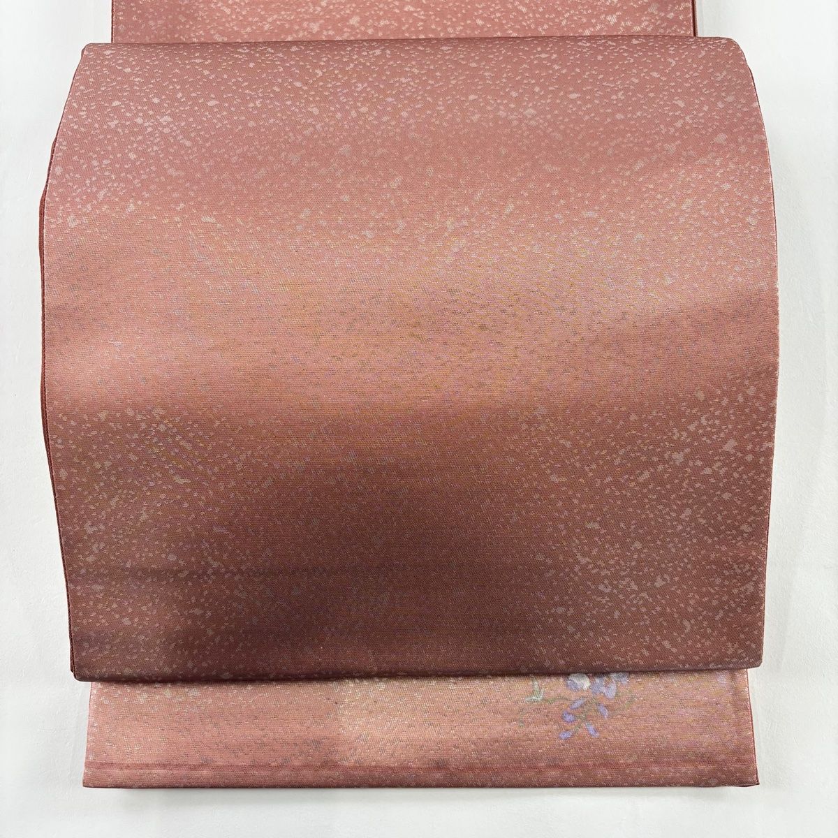 袋帯 秀品 二代目清次郎 落款 関西仕立て 幾何学 ワンポイント柄 箔 ピンク 六通 正絹