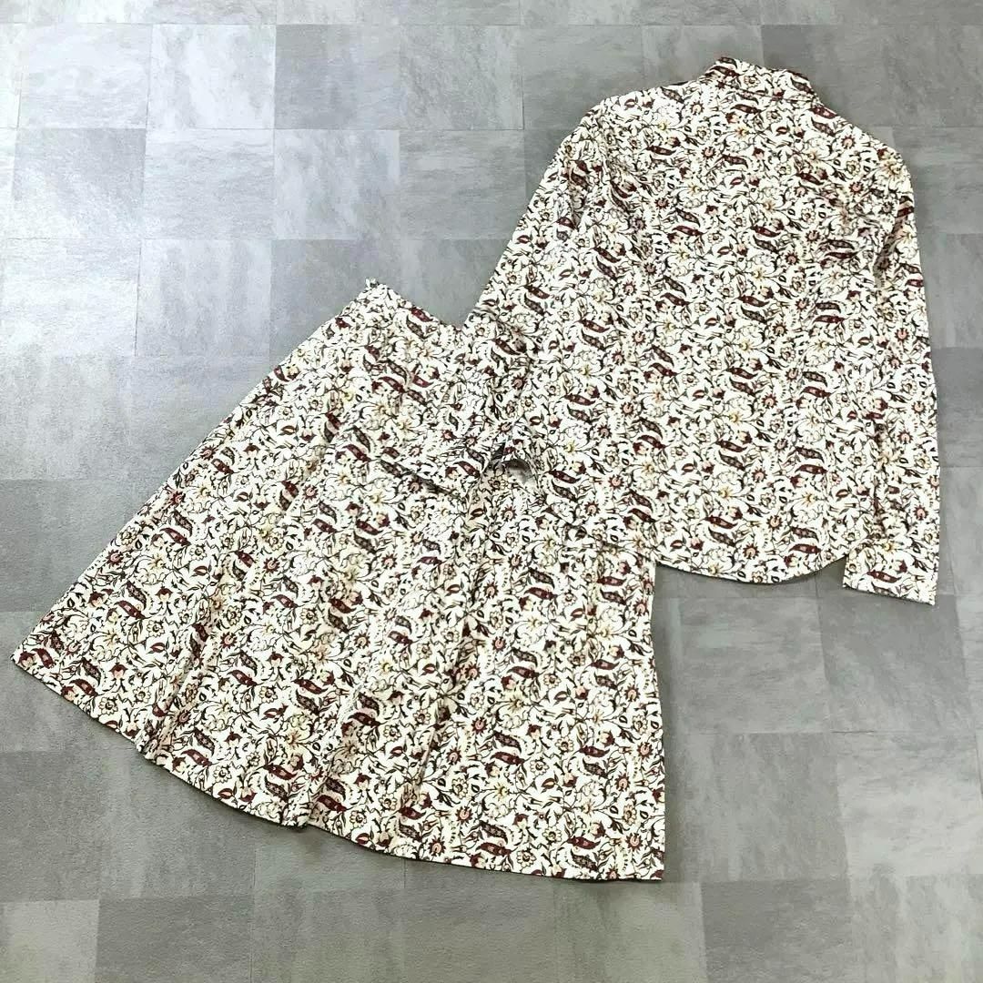 AMACA ボタニカル 柄 シャツ スカート セットアップ ホワイト ボルドー